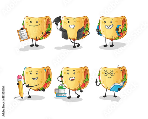 taco education set character. cartoon mascot vector