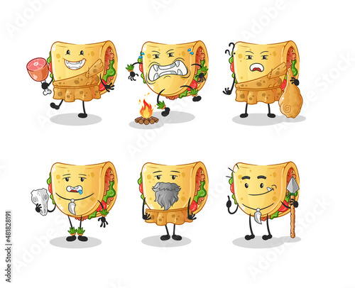 taco primitive man group character. mascot vector