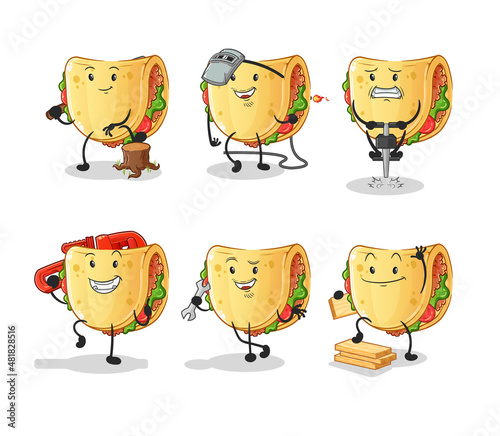 taco worker set character. cartoon mascot vector