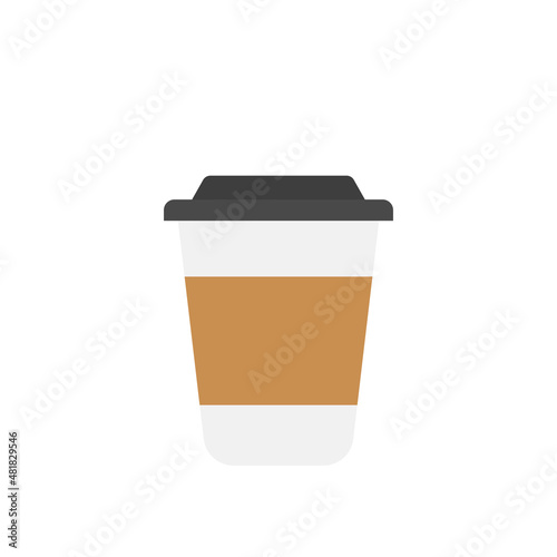 paper coffee cup flat design. Disposable coffee cup icon on color background.