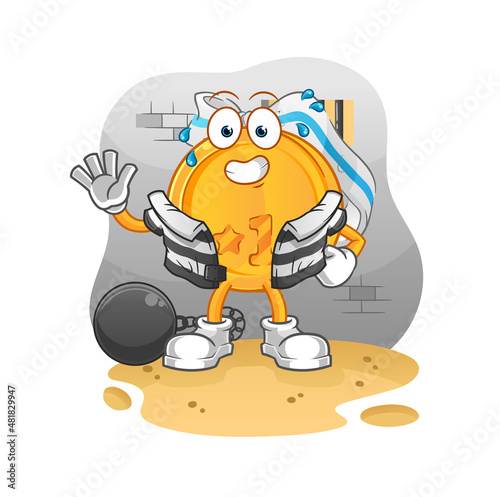 medal criminal in jail. cartoon character