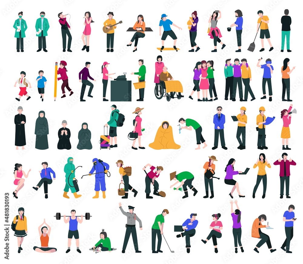 62 character work activities illustration set pack bundle