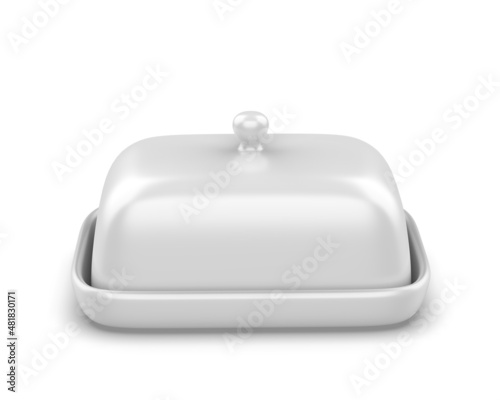 Blank Butter Keeper Container Plate With Lid Template, 3e render illustration.