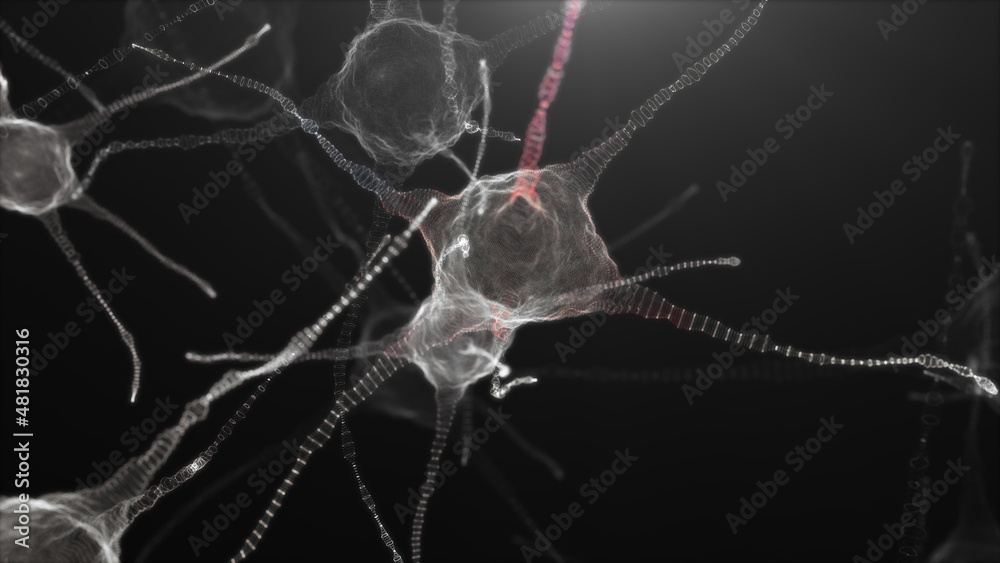 Neuronal network of neuron cells. 3D illustration