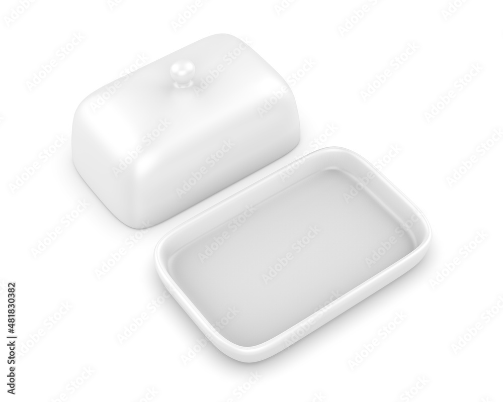 Blank Butter Keeper Container Plate With Lid Template, 3e render illustration. Blank Butter Keeper Container Plate With Lid Template, 3e render illustration.