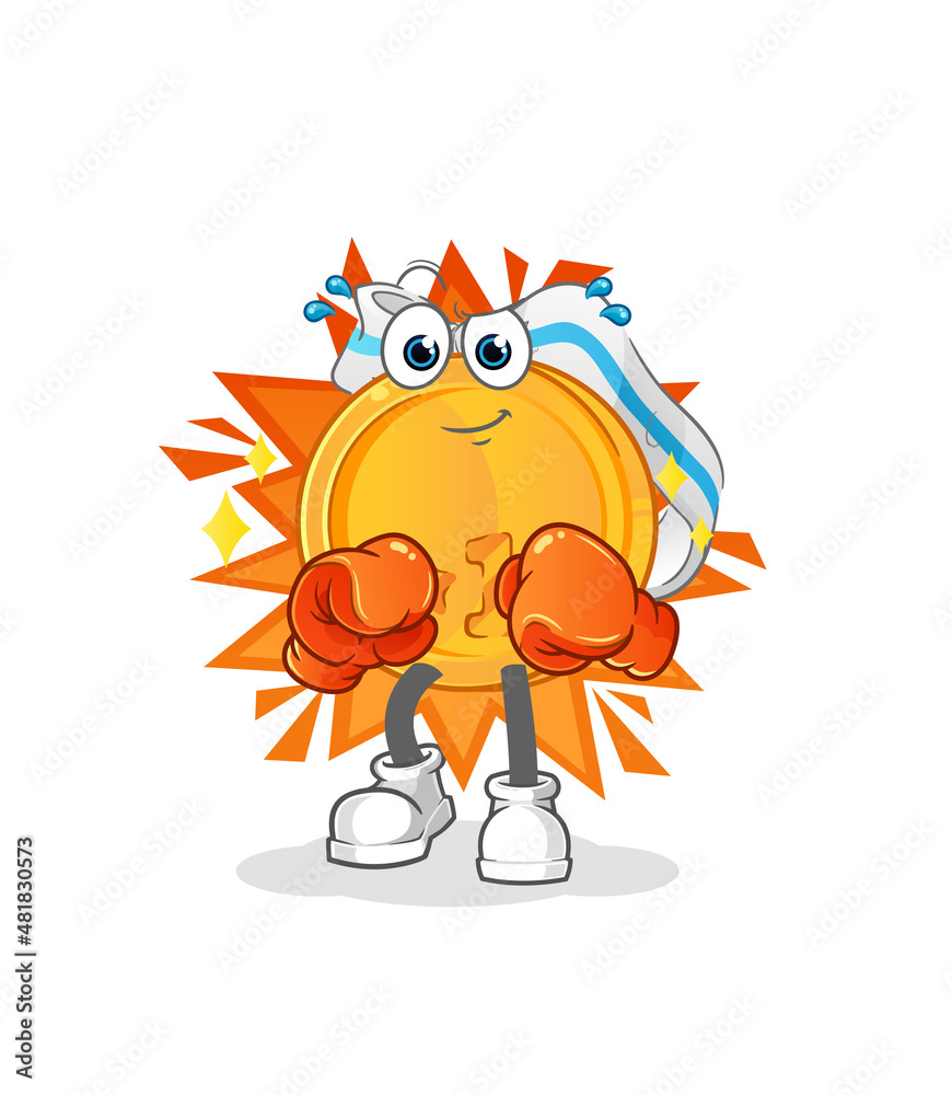 medal boxer character. cartoon mascot vector