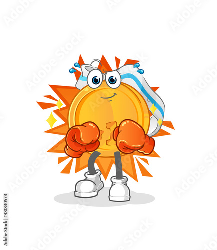 medal boxer character. cartoon mascot vector