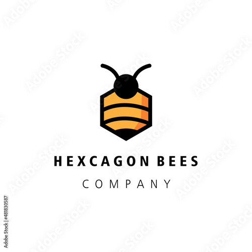 hexagon bee logo illustration design vector template