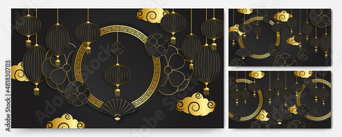 Happy chinese new year black gold chinese design background