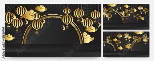 Happy chinese new year black gold chinese design background