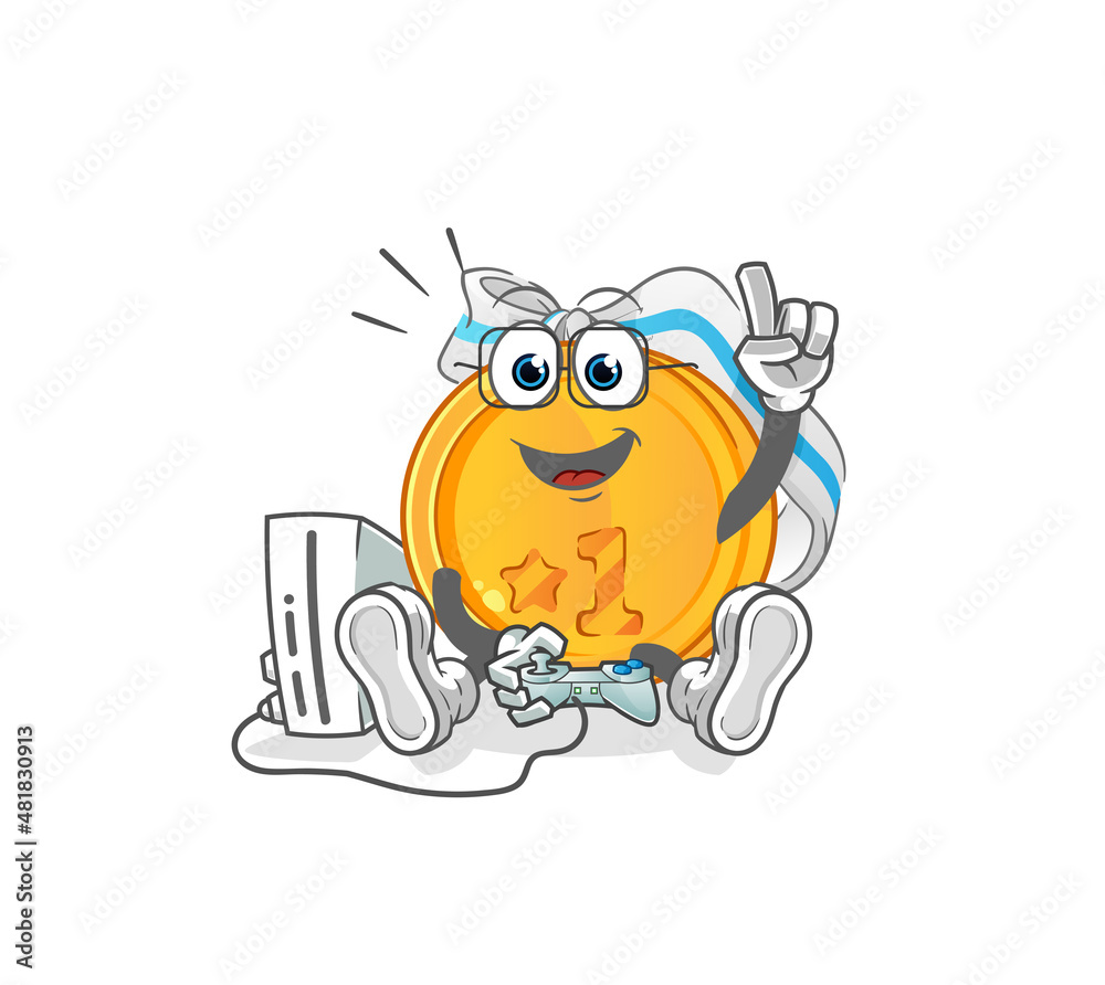 medal playing video games. cartoon character