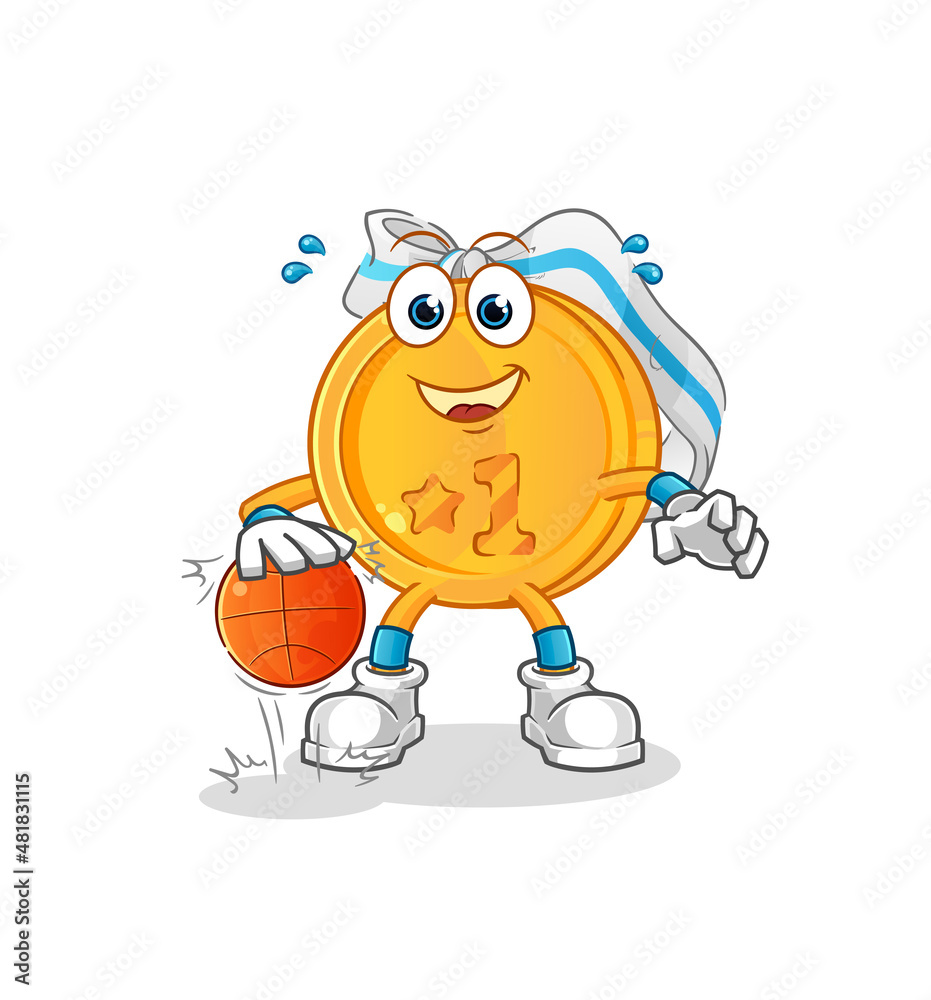 medal dribble basketball character. cartoon mascot vector