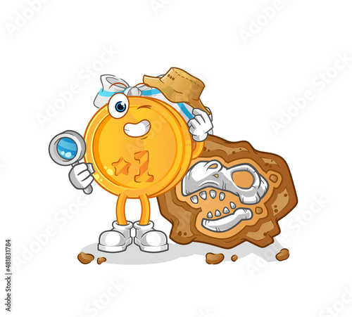 medal archaeologists with fossils mascot. cartoon vector