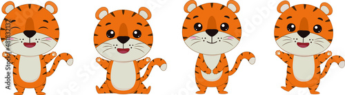 Cute little tiger cubs. Set of cartoon tiger cubs on a white background. Vector illustration.