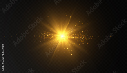 Bright yellow light effect, flash of light in outer space for vector illustration. photo