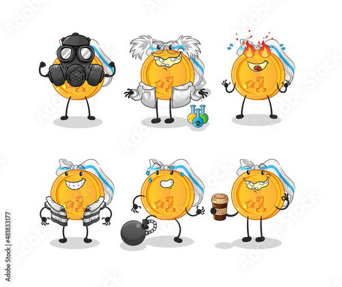 medal villain group character. cartoon mascot vector