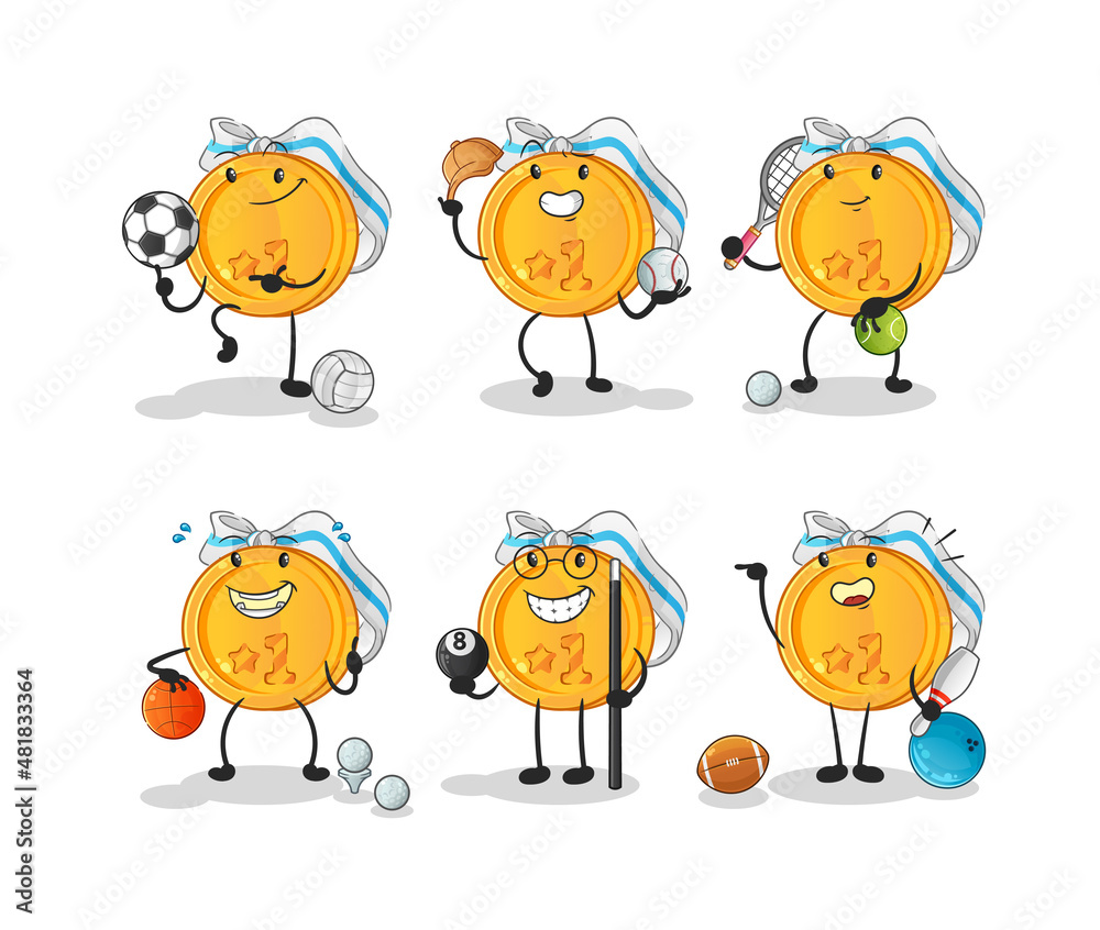 medal sport set character. cartoon mascot vector medal sport set character. cartoon mascot vector