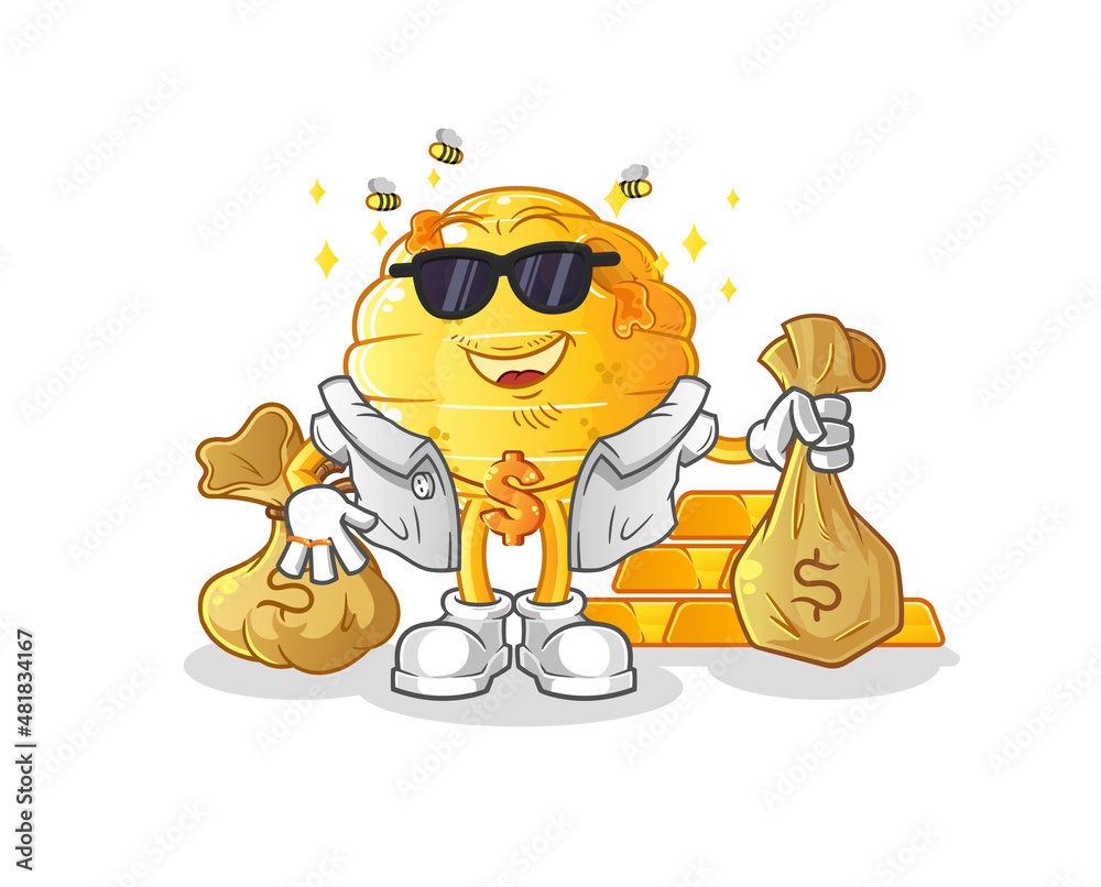Naklejka premium honeycomb rich character. cartoon mascot vector
