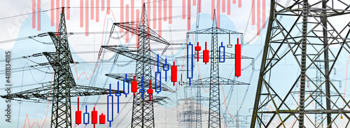 Infographic High prices on the electricity market with power poles and graphics