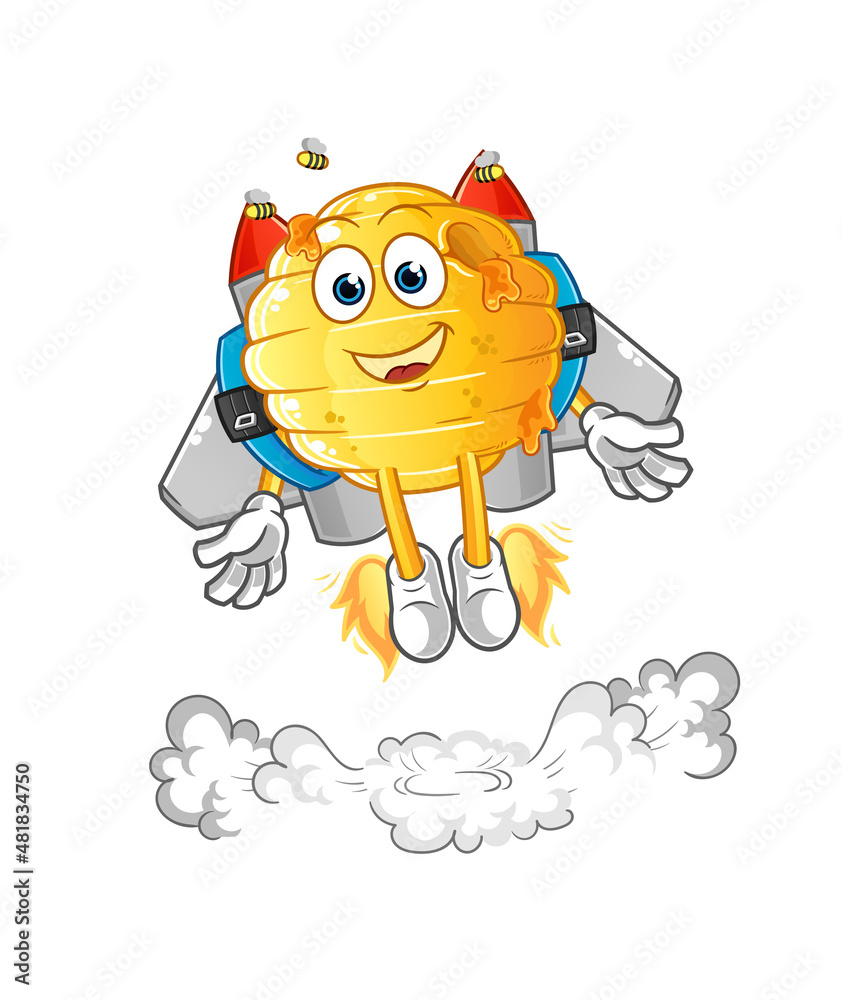 honeycomb with jetpack mascot. cartoon vector