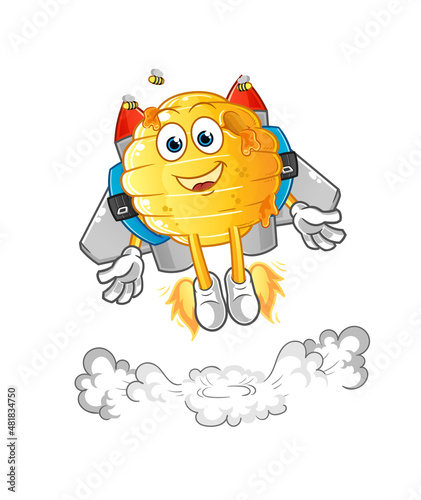 honeycomb with jetpack mascot. cartoon vector