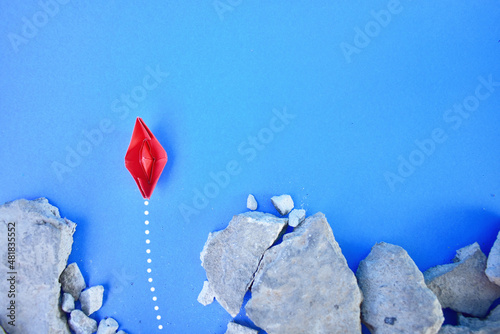 Isolated copy space idea and concept paper objective blue background. energy creativity light creative.for competition business planning and idea paper. plane work art power idea light conceptual and 