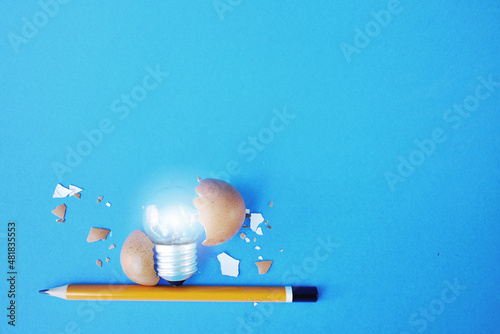 Isolated copy space idea and concept paper objective blue background. energy creativity light creative.for competition business planning and idea paper. plane work art power idea light conceptual and 
