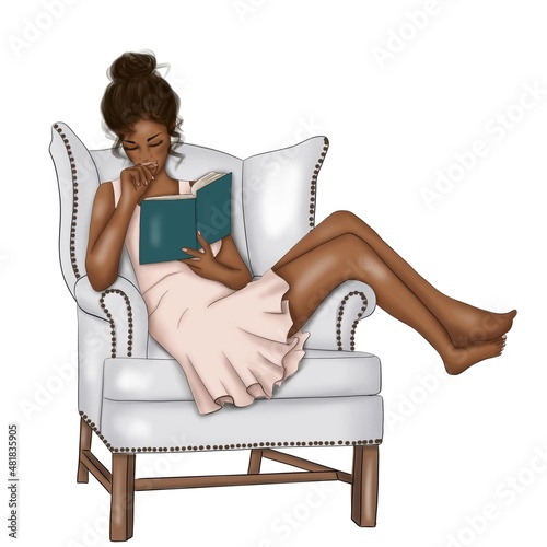 Woman Reading Book African American Woman With Book Isolated Hand Drawn Illustration