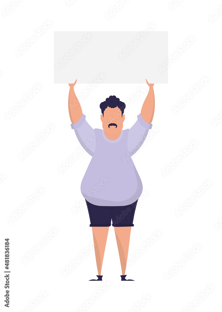 Male with empty banner. Pop art cartoon style. Vector illustration. Male with empty banner. Pop art cartoon style. Vector illustration.