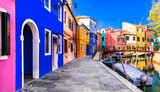Most colorful places (towns) - Burano island, village with vivid houses near Venice, Italy travel and landmarks