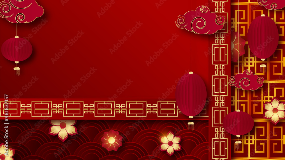 Naklejka premium Happy chinese new year red gold chinese design background
