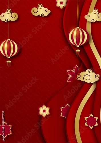 Happy chinese new year red gold chinese design background