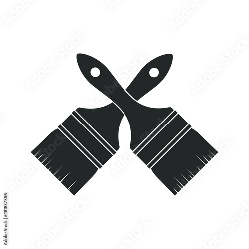 Two crossed brushes graphic icon. Paintbrushes sign isolated on white background. Working tools painter symbol. Vector illustration