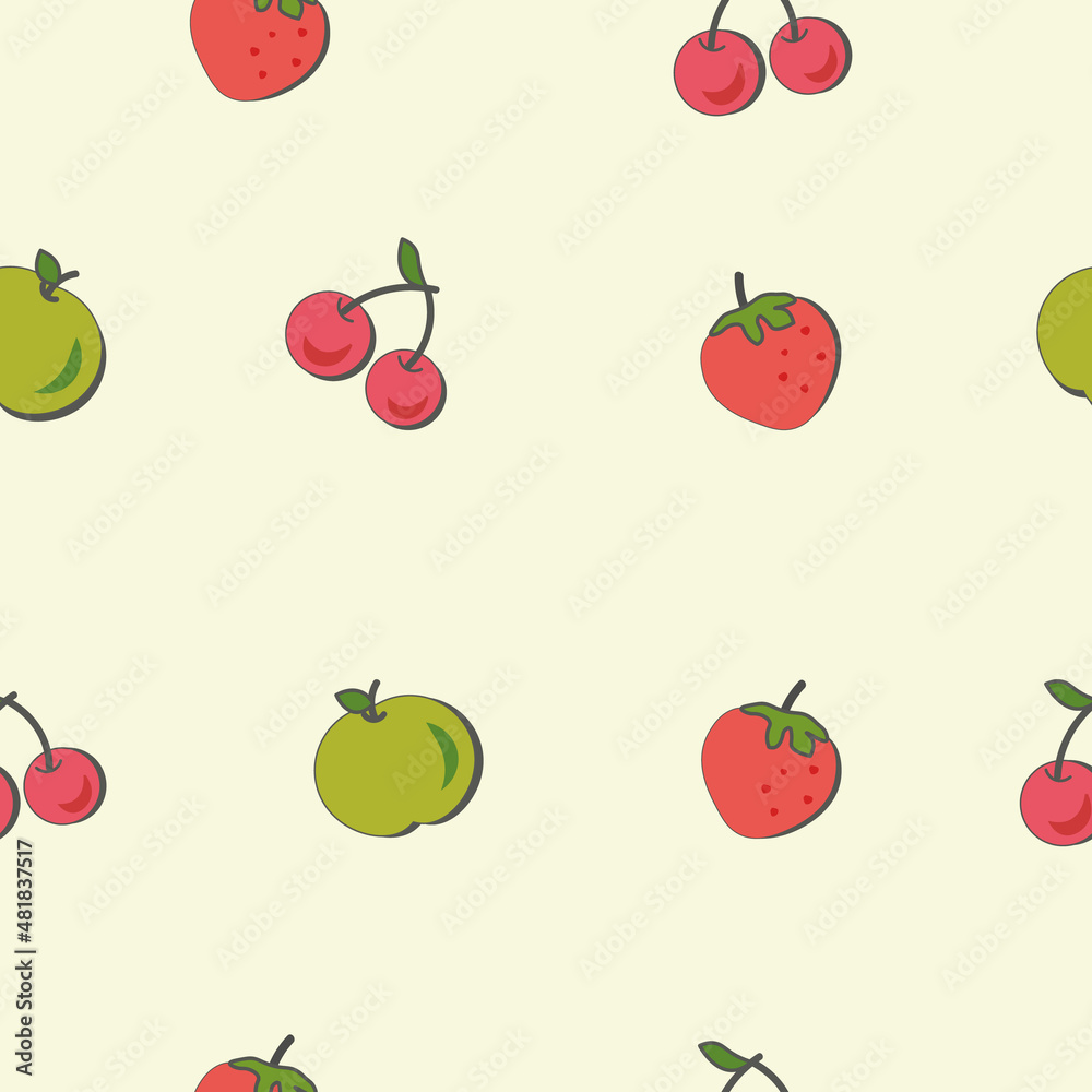 Vector illustration, fruit patterns. Pear, apple, cherry, strawberry, grape. Modern linear art design, wallpaper, background, packaging. Vector illustration, fruit patterns. Pear, apple, cherry, strawberry, grape. Modern linear art design, wallpaper, background, packaging.