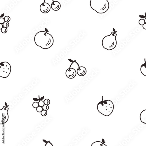 Vector illustration, fruit patterns. Pear, apple, cherry, strawberry, grape. Modern linear art design, wallpaper, background, packaging.