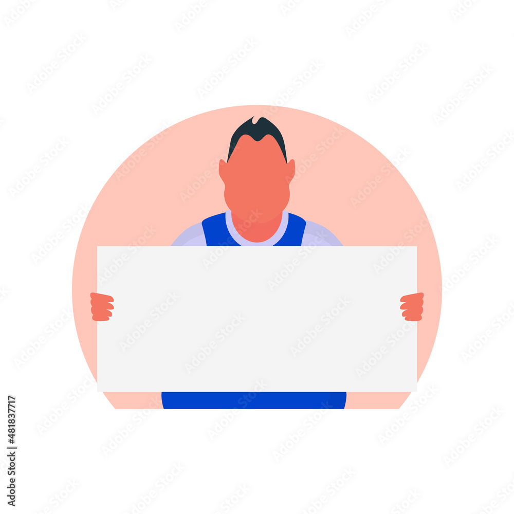 Male with empty banner. The guy is protesting. Vector illustration. Male with empty banner. The guy is protesting. Vector illustration.