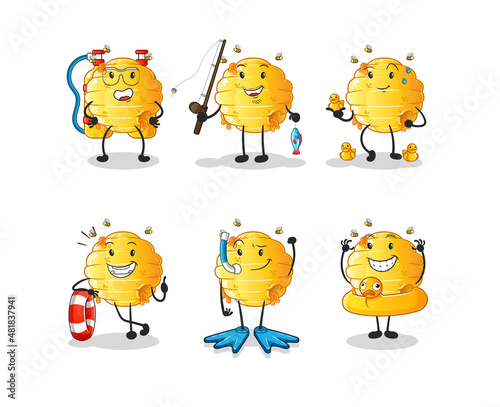 honeycomb water activity group. cartoon mascot vector