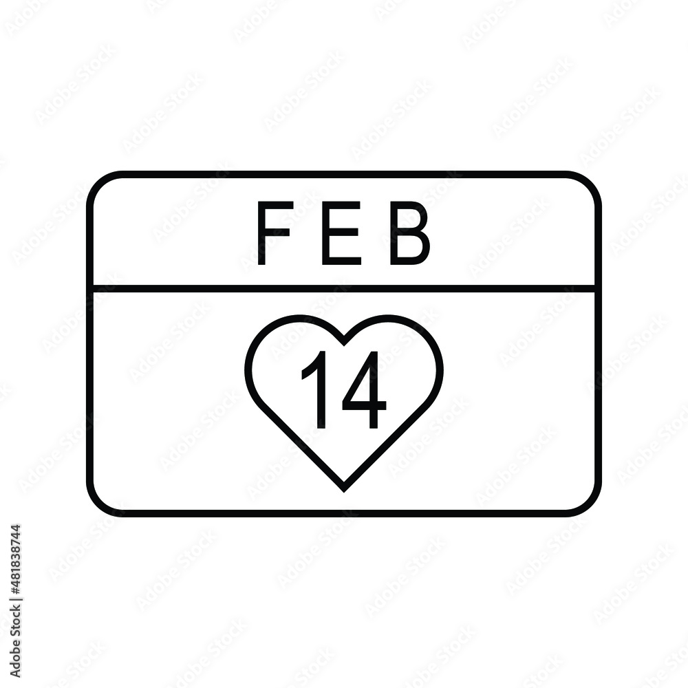 14 February Calendar icon. Valentines day thin line art icons, Vector flat illustration 14 February Calendar icon. Valentines day thin line art icons, Vector flat illustration
