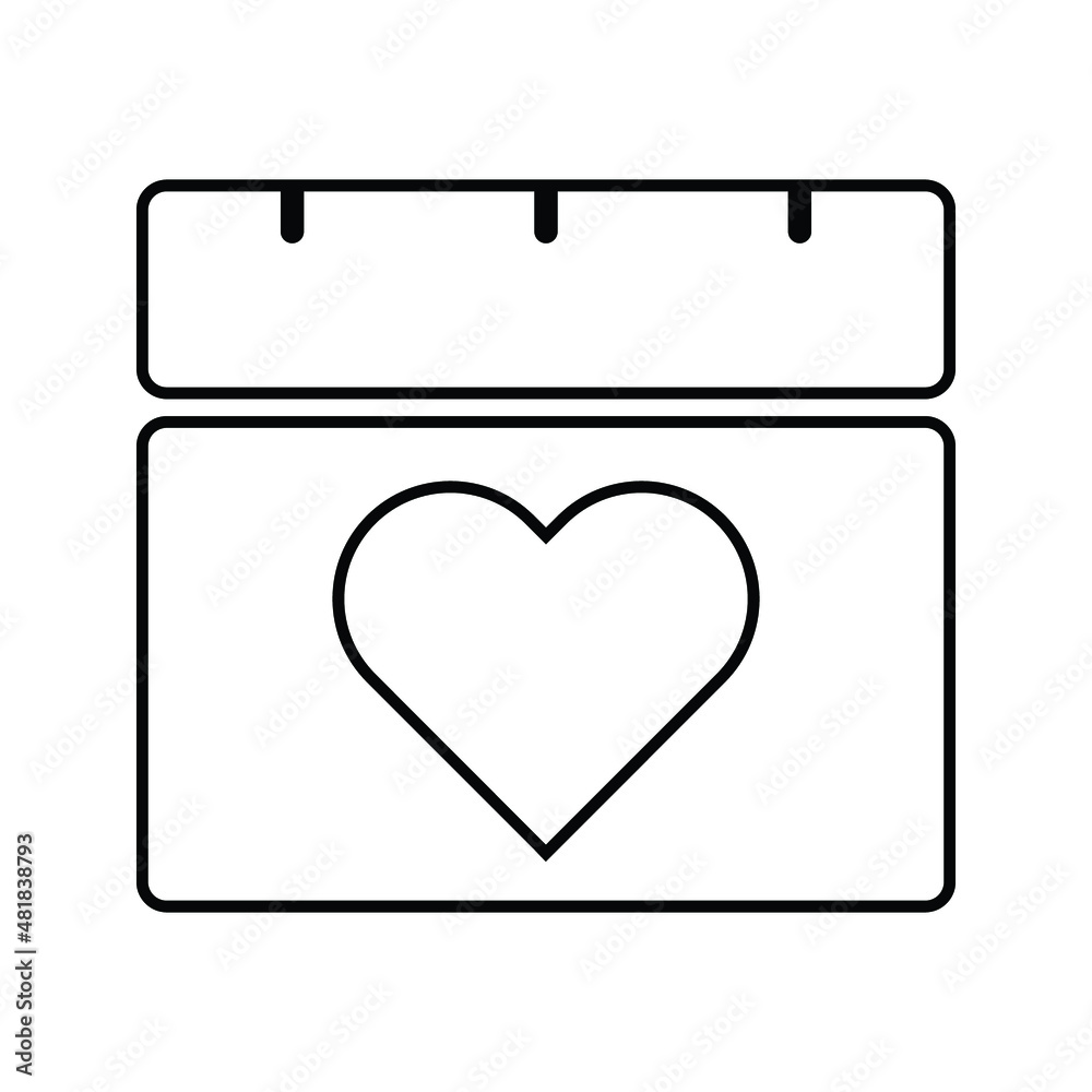 14 February Calendar icon. Valentines day thin line art icons, Vector flat illustration