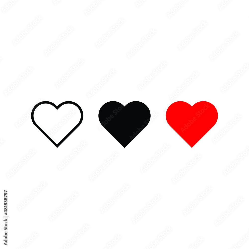 Collection of Heart icon, Symbol of Love Icon flat style modern design Isolated on Blank Background. Vector illustration.
