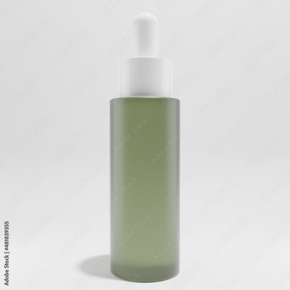 glass green frosted dropper cosmetic a front view 3d render glass green frosted dropper cosmetic a front view 3d render