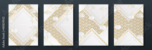 Happy chinese new year white gold chinese design background