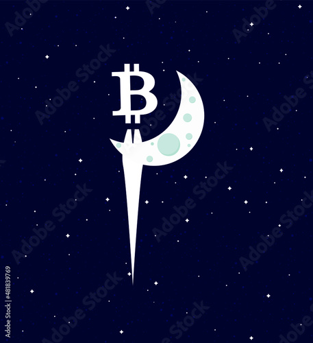 Bitcoin flying to the crescent moon, technology, and investment