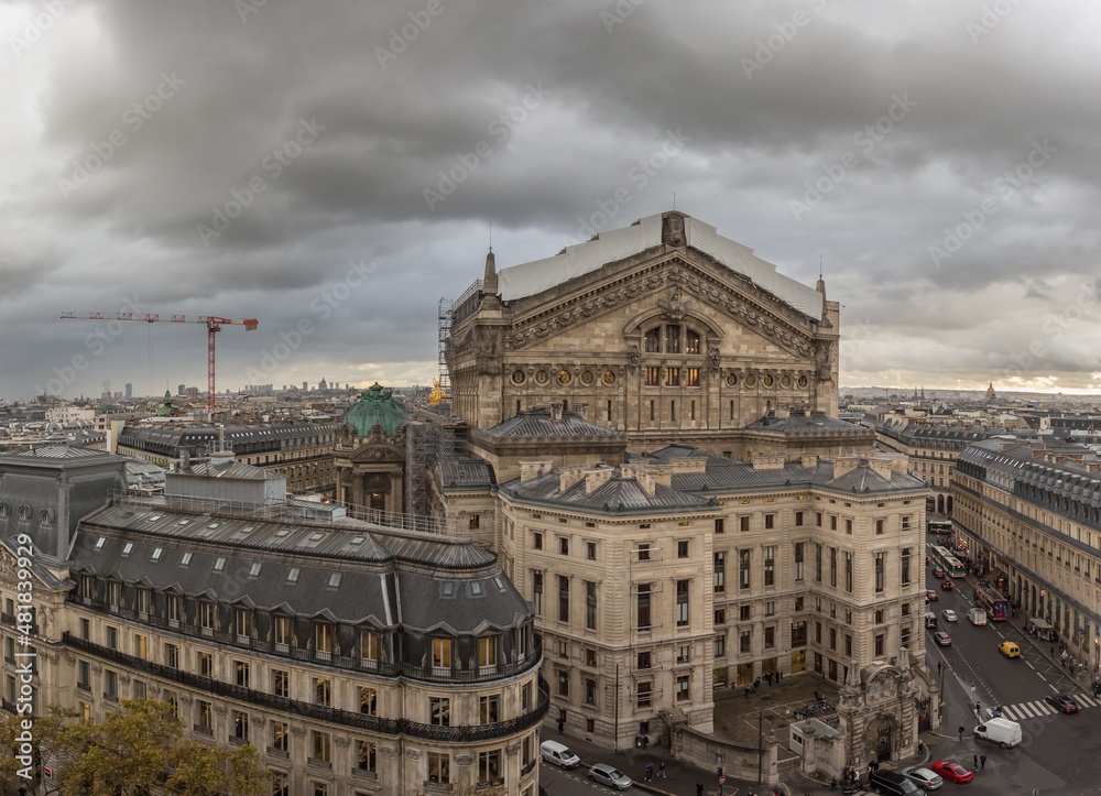 Bird's eye view of dowtown Paris with the Opera House