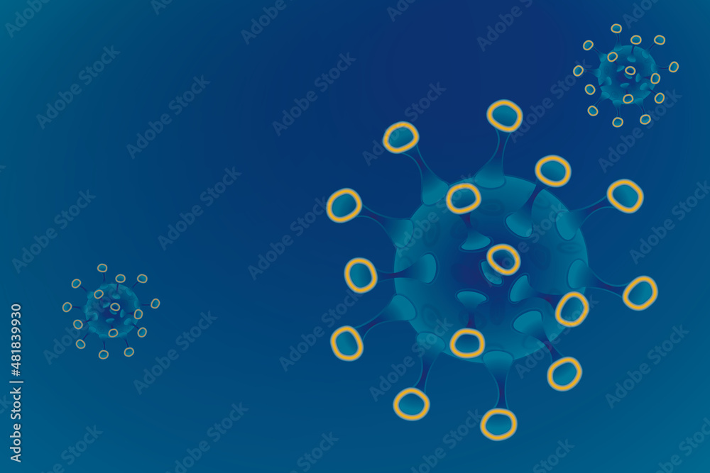 Infektiöse blaue Viren auf blauem Hintergrund.