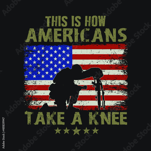 american veteran take a knee for the fallen illustration vector graphic