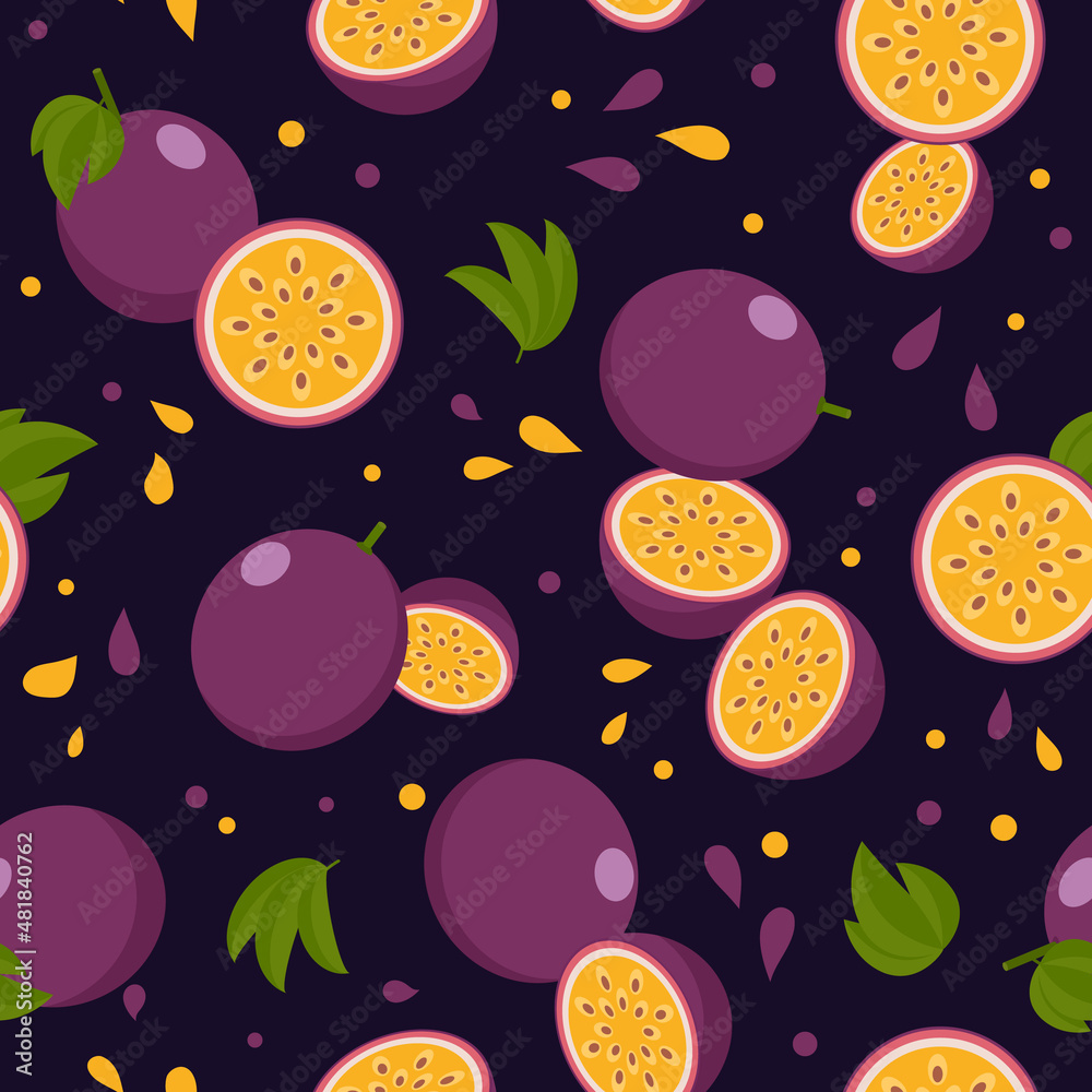 Naklejka premium seamless pattern with passion fruit. tropical backdrop.