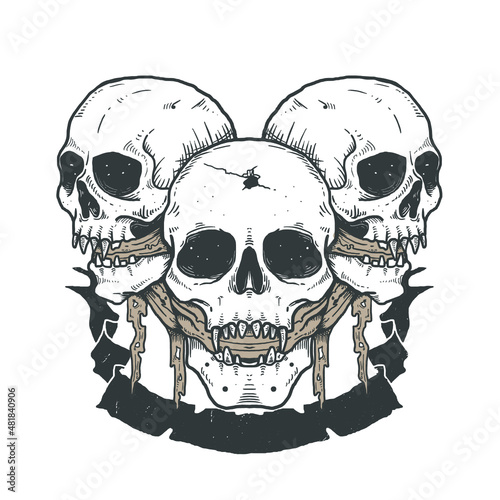 three skull head spooky horror ugly