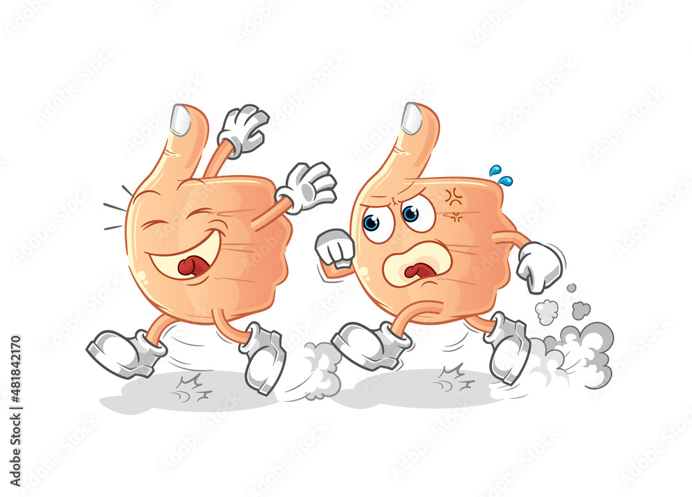thumbs up play chase cartoon. cartoon mascot vector