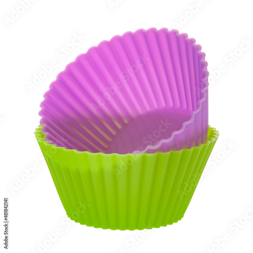 two silicone molds for making cupcakes on a white insulated background